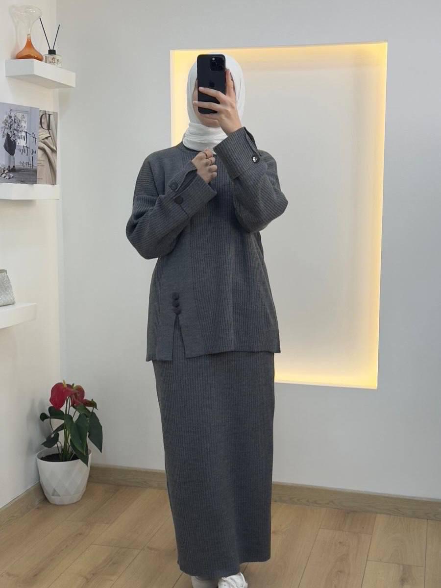 Ensemble Coordonné en Maille Côtelée - Tunique & Jupe