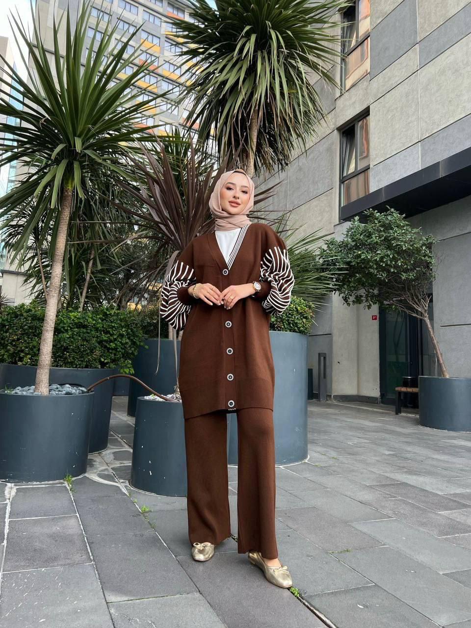 Ensemble LINA 2 pièces premium cardigan manches rayées et pantalon