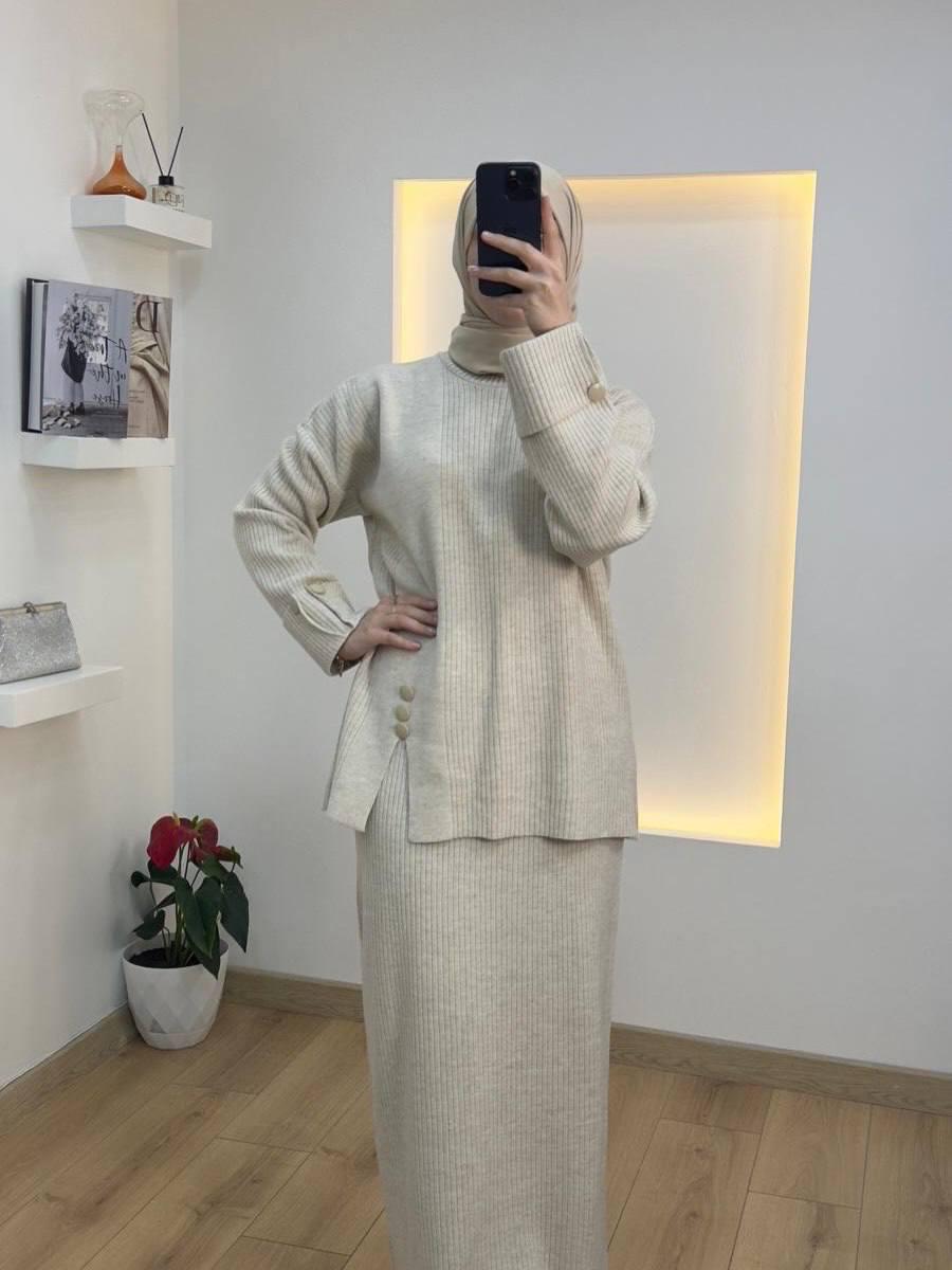 Ensemble Coordonné en Maille Côtelée - Tunique & Jupe