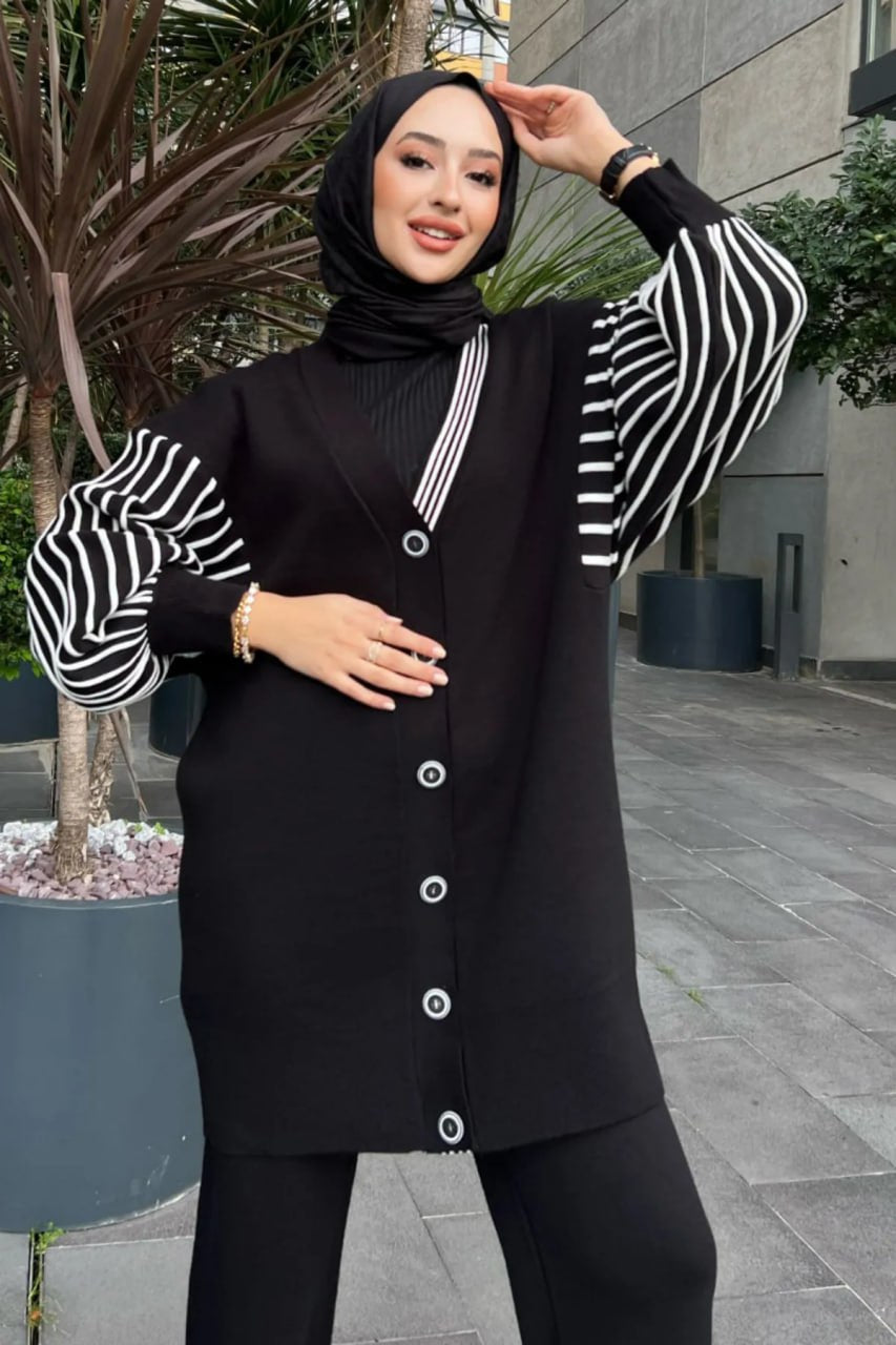 Ensemble LINA 2 pièces premium cardigan manches rayées et pantalon