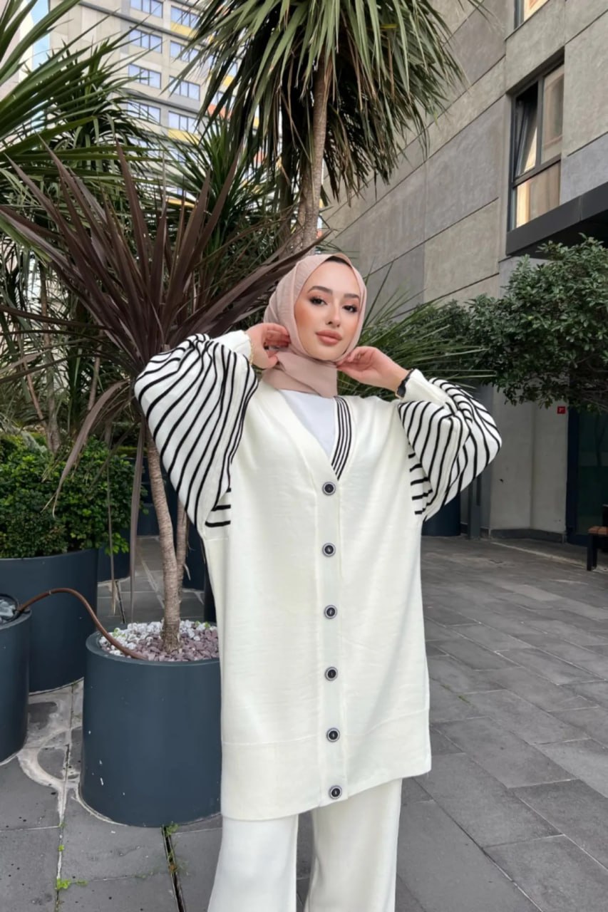 Ensemble LINA 2 pièces premium cardigan manches rayées et pantalon