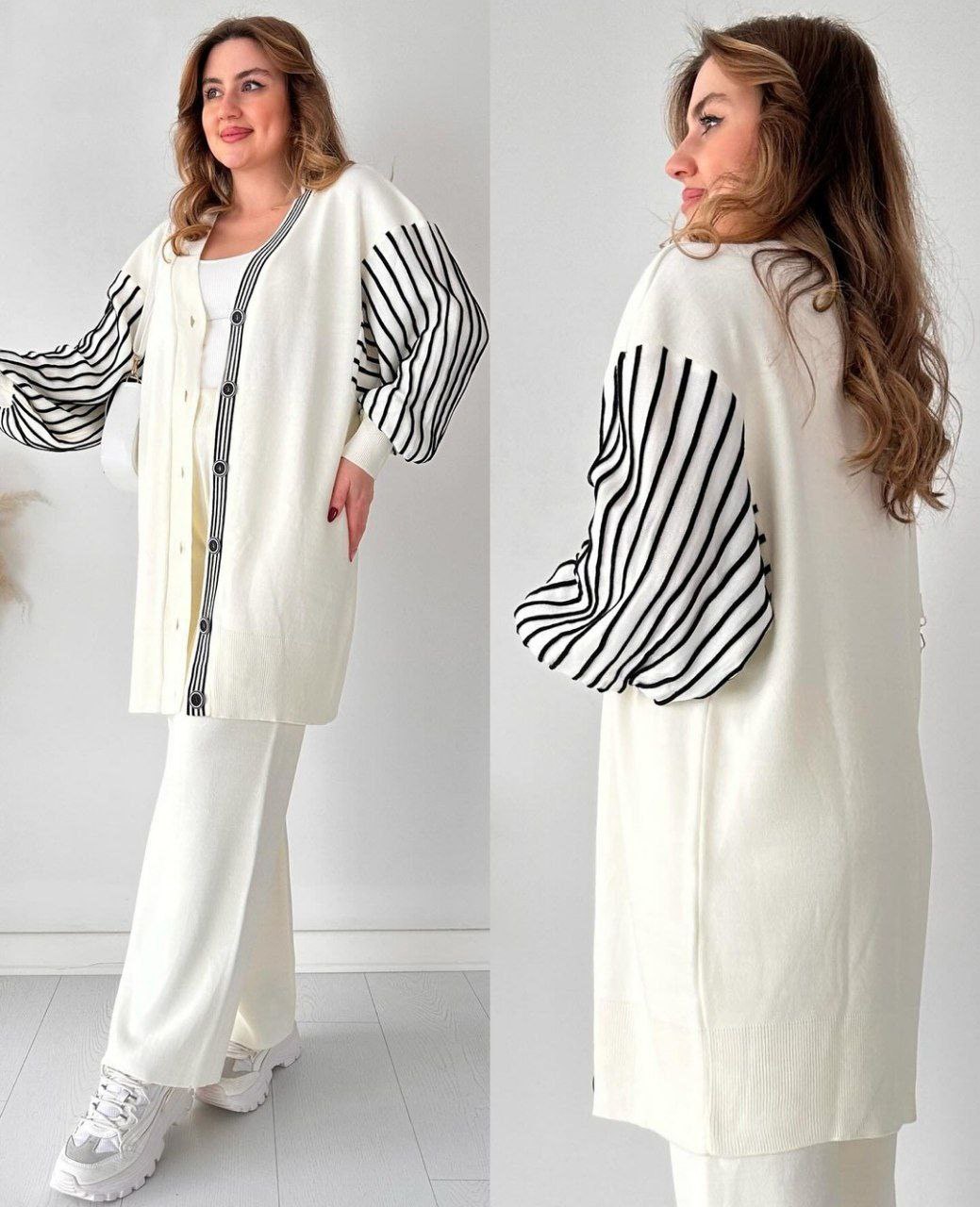 Ensemble LINA 2 pièces premium cardigan manches rayées et pantalon